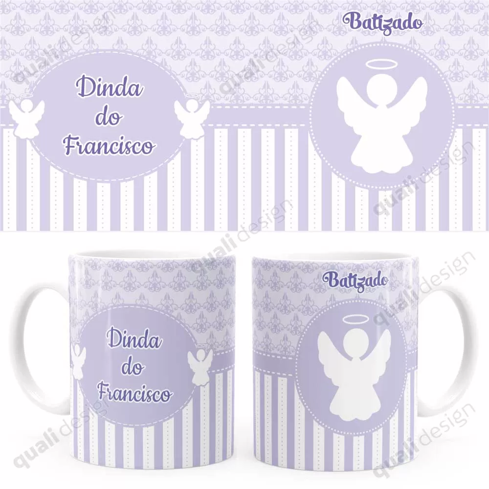 Arte Caneca Batizado Anjinho Lilas – Digital