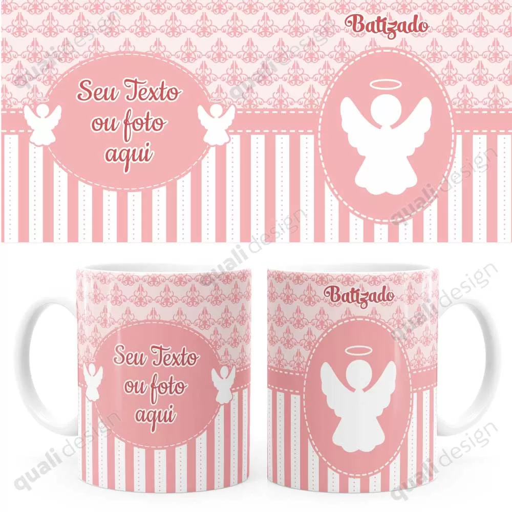 Arte Caneca Batizado Anjinho Rose – Digital