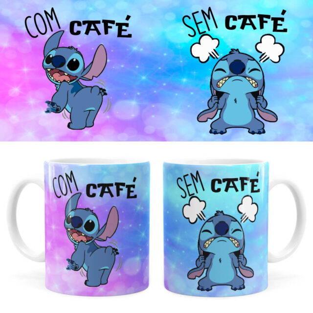 Arte Caneca Stitch Com E Sem Café Digital Png