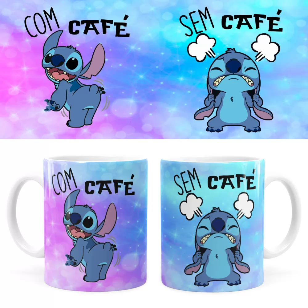 Arte Caneca Stitch Com E Sem Café Digital Png