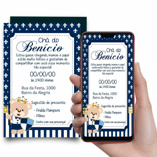 Convite Digital Chá De Bebê Urso Príncipe