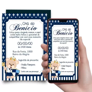 Convite Digital Chá De Bebê Urso Príncipe