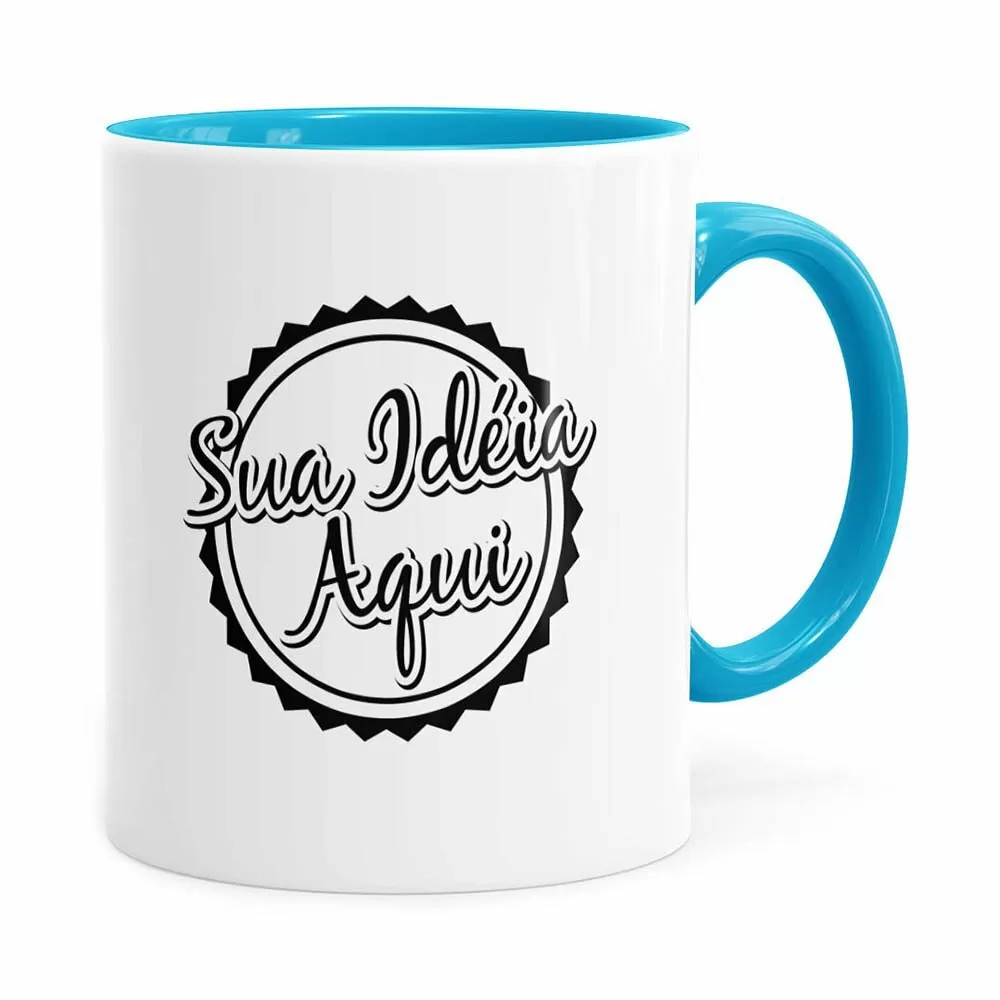 Caneca Personalizada Empresa V01 Alça E Interno Azul Claro