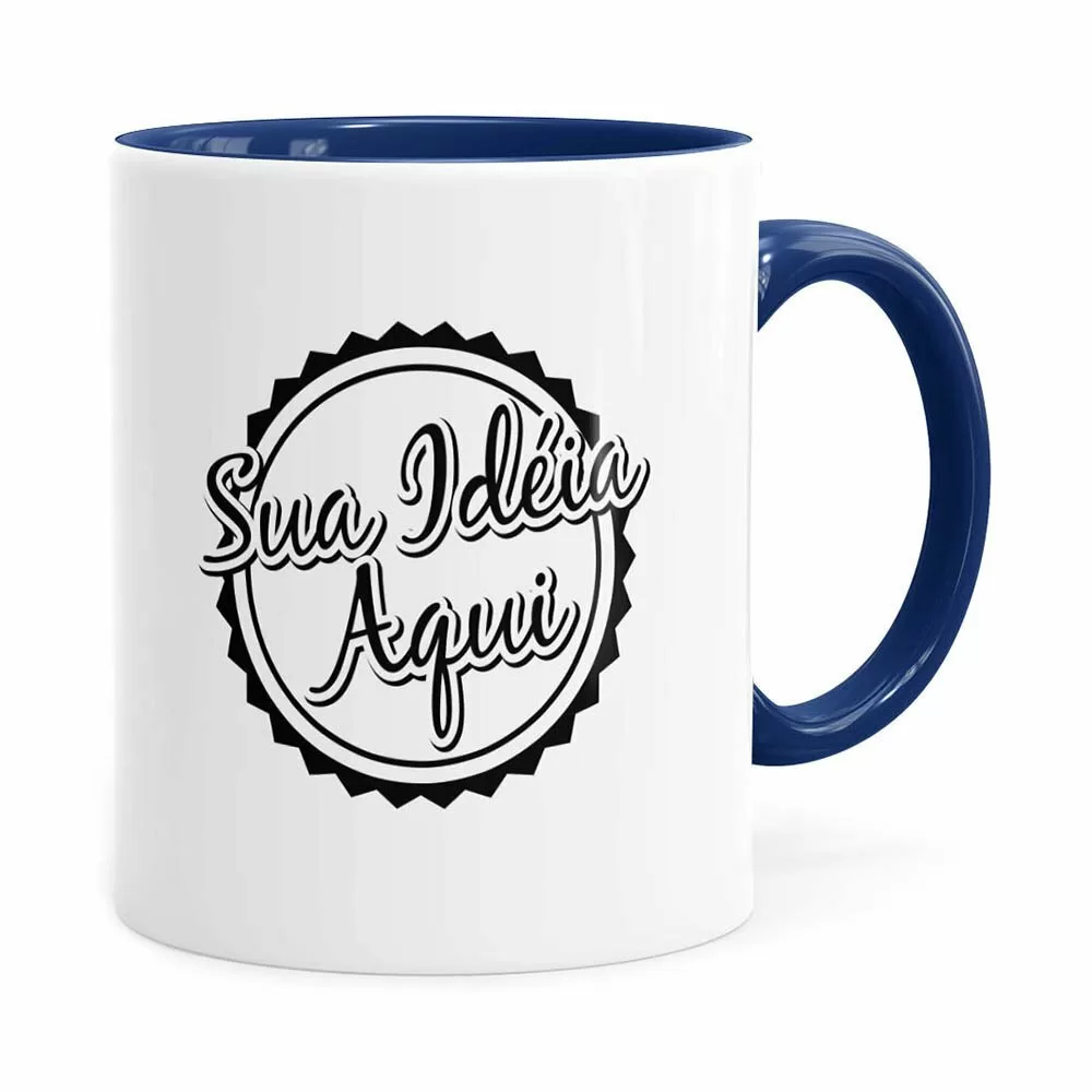 Caneca Personalizada Empresa V01 Alça E Interno Azul Escuro