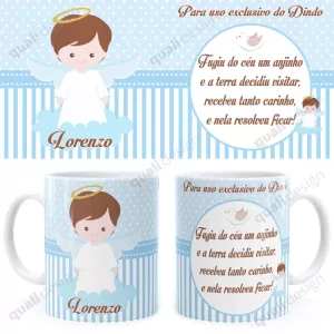 Arte Para Caneca Batizado Anjinho 04 Azul