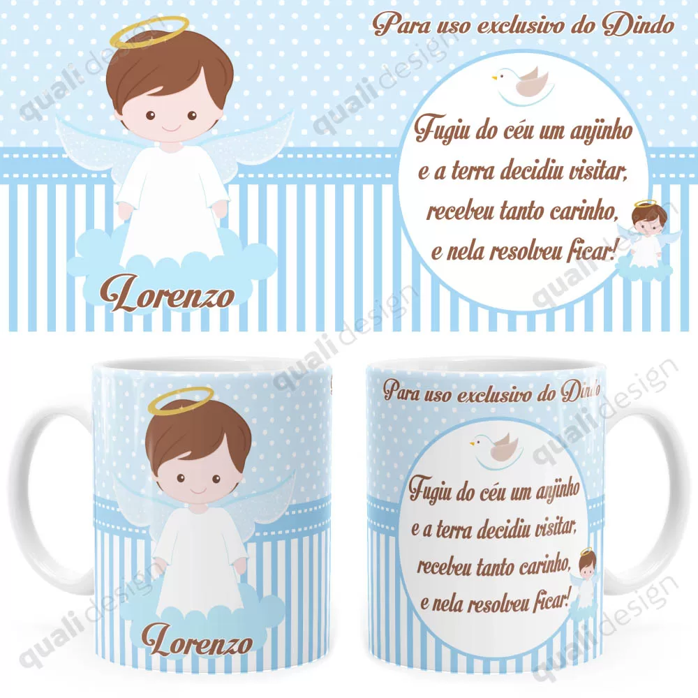 Arte Para Caneca Batizado Anjinho 04 Azul