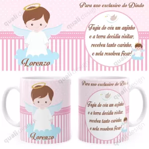 Arte Para Caneca Batizado Anjinho 04 Rosa
