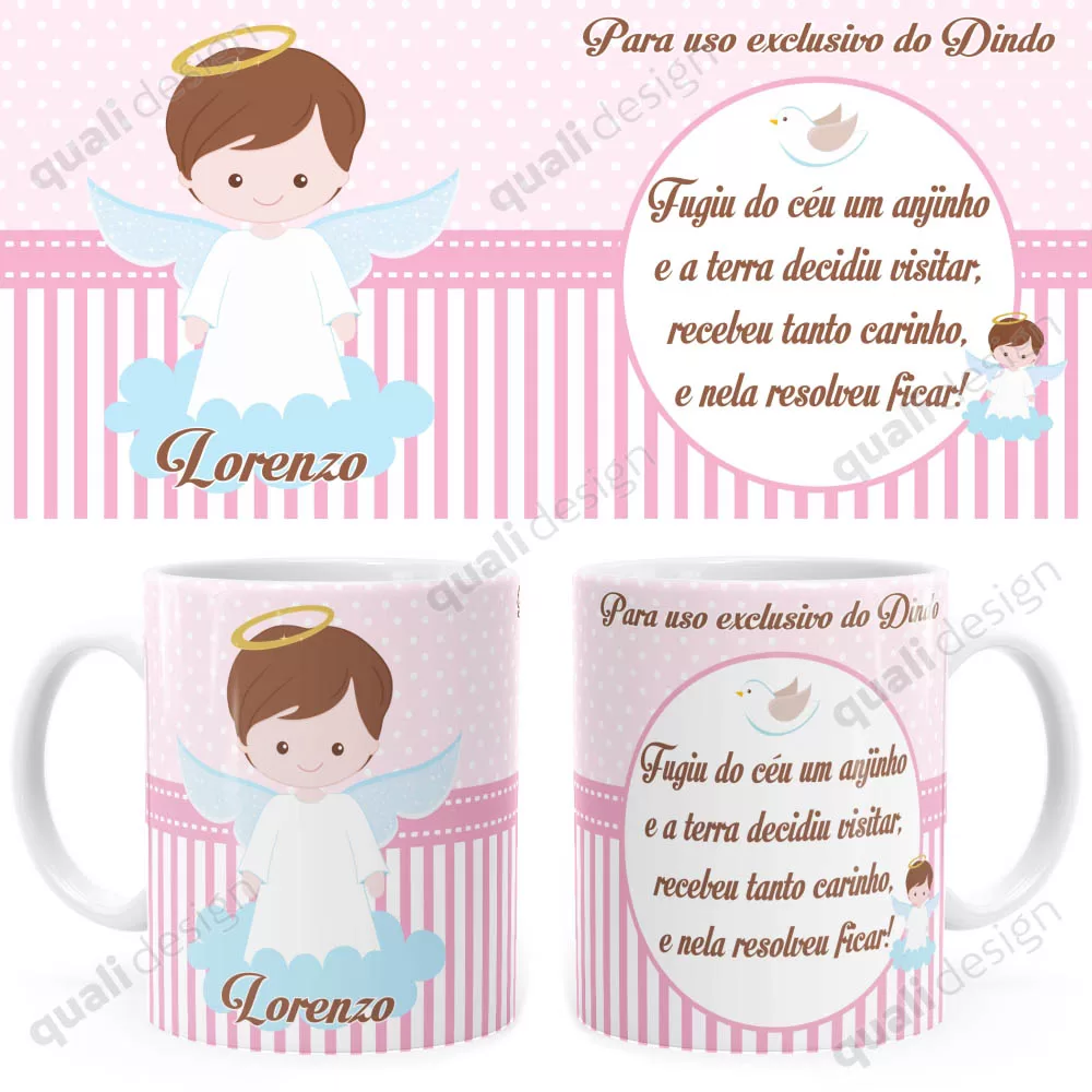 Arte Para Caneca Batizado Anjinho 04 Rosa