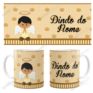 Arte Caneca Batizado Anjinho Dindo Marrom