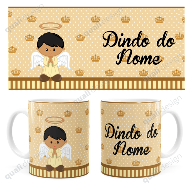 Arte Caneca Batizado Anjinho Dindo Marrom