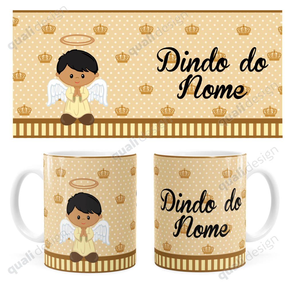 Arte Caneca Batizado Anjinho Dindo Marrom