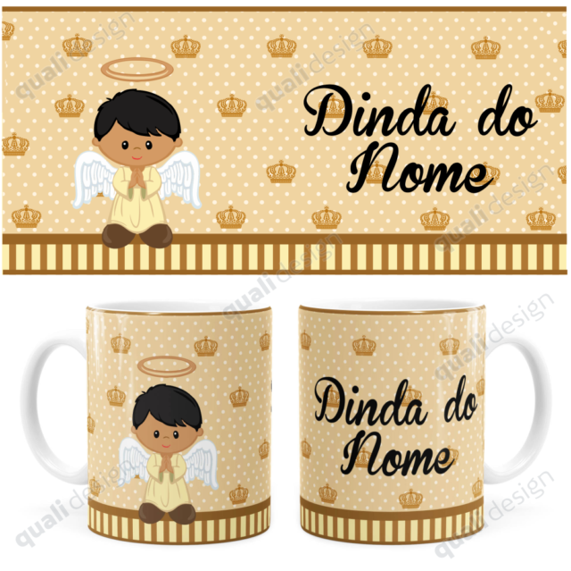 Arte Caneca Batizado Anjinho Dinda Marrom