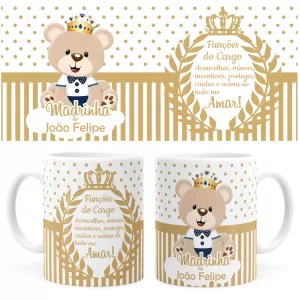 Arte Caneca Batizado Dinda Urso Príncipe 02 Dourada