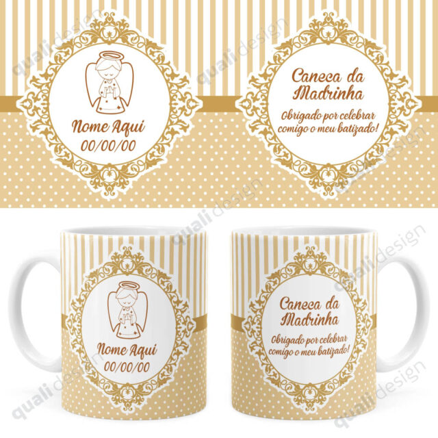 Arte Para Caneca Batizado Madrinha Dourada