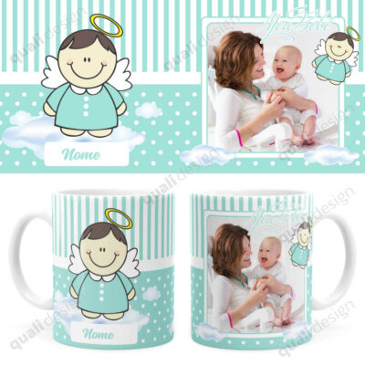 Arte Caneca Dindo Anjinho Verde Claro