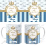 Arte Caneca Batizado Dinda Monograma Azul