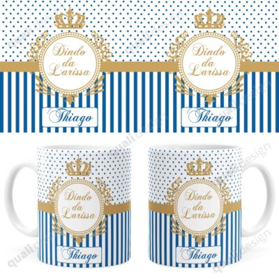 Arte Caneca Batizado Dinda Monograma Azul